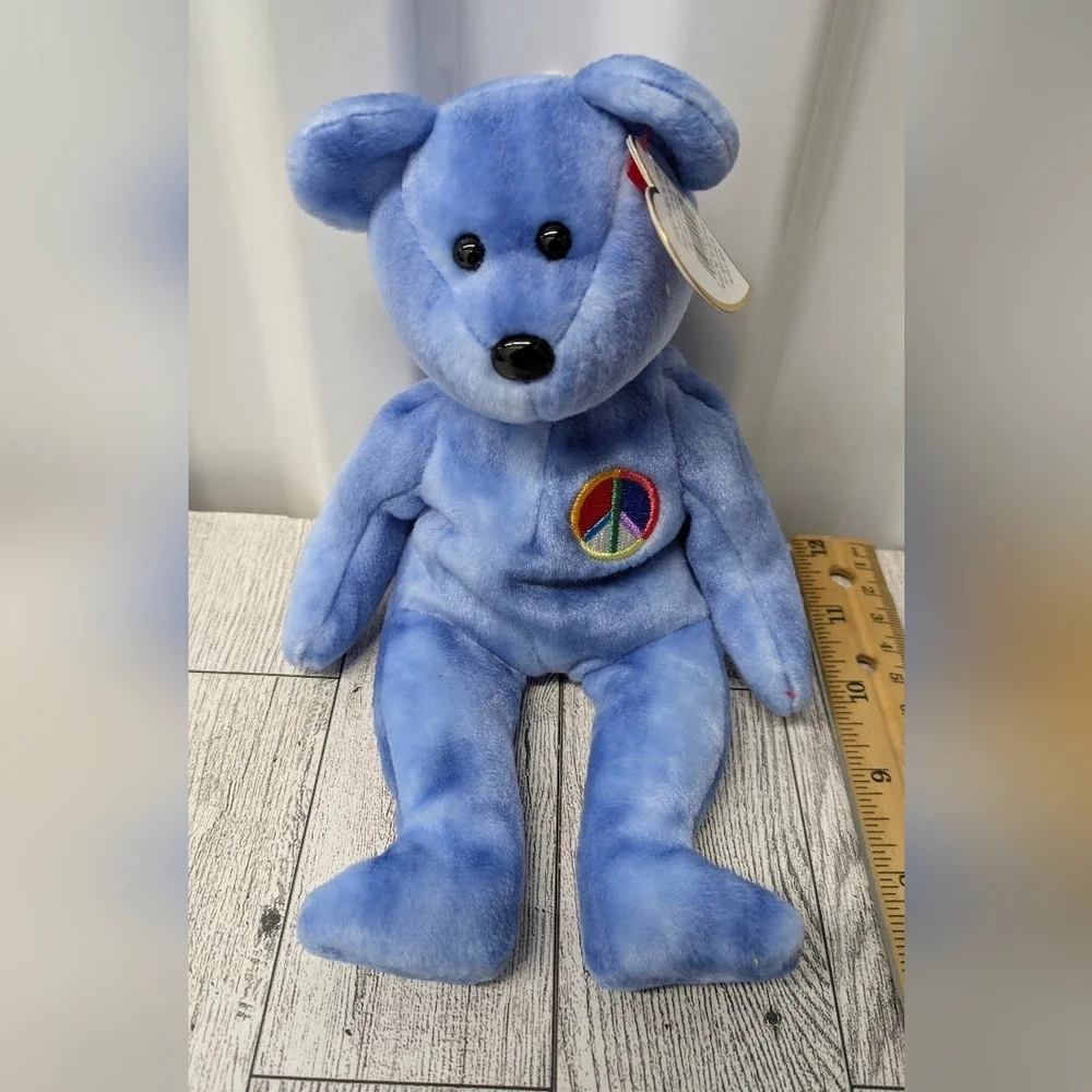 Ty Light Blue Peace Bear Plush